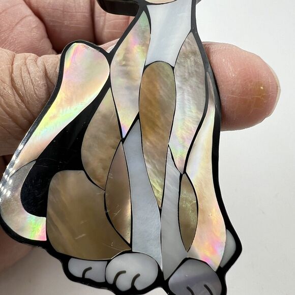 LEE SANDS Abalone Shell KITTY CAT Brooch FELINE LIONESS Pin - Picture 4 of 6